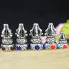 Accesorios para joyería DIY de cuentas Bodhi de Estrella y Luna al por mayor cobre blanco plata incrustada estupa de tres vías gota de aceite cabeza de torre de tres vías