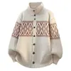 Suéter Fair Isle rojo para hombre, transfronterizo 26 otoño/invierno, cárdigan de punto con solapa abotonada y jacquard de rombos, prenda superior engrosada