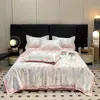 Juego de Colcha de Verano de Tencel Lavado Estampado de Cuatro Piezas, Colcha de Verano de Seda de Hielo Lavada Fresca, Suave para Dormir Desnudo, Colcha de Regalo, Dropshipping