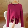 Suéter de punto acanalado beige con cuello redondo para mujer, nueva camisa base ajustada lista para usar de otoño e invierno, top para mujer