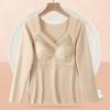 Novo Estilo Renda Veludo Quente Manga Longa Feminino Com Bojo Fixo Roupa Externa Roupa Íntima Slim Fit Sem Costura Manga Longa Top Quente para Mulheres