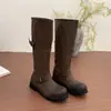 Botas Altas Hasta la Rodilla de Suela Gruesa Punta Redonda Hebilla Retro Color Lavado para Mujer 2026 Otoño/Invierno Nuevas Botas de Montar No Altas Hasta la Rodilla