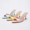 Sandalias de Tacón Alto con Patrón de Piedra de Comercio Exterior, Punta Abierta 7.5cm Tacón de Aguja Moda Boca de Pez Zapatos de Tacón Alto Verano Nuevo Venta al por Mayor