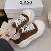 Em estoque~Sapatos com Plataforma de 6cm para Aumentar a Altura para Mulheres, Sapatos de Pão de Cabeça Grande, Sapatos Brancos com Cadarço, Tênis Esportivos Casuais, Sapatos Plataforma