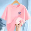 2453 # Camiseta de Manga Curta para Meninas, Blusa Solta de Algodão Puro Nova para Crianças Mais Velhas, Estilosa Versátil de Verão