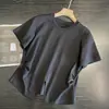 Camiseta Treasure~Diseño Plisado Frito del Rey, Aspecto Adelgazante en la Cintura, Diseño de Abertura Frontal, Aspecto Adelgazante y Camiseta Versátil de Cuello Redondo de Manga Corta para Mujer