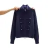 Nuevos diseños de otoño/invierno de Europa y América: Elegante y versátil cárdigan de punto de manga larga con cuello alto y doble cremallera, perfecto como suéter o prenda exterior para mujer