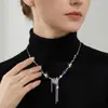 Collar con Flecos de Cadena Metálica Empalmada de Perlas Pequeñas Frescas Ins Diseño de Nicho de Celebridad de Internet Cadena para Clavícula de Gama Alta