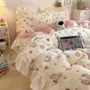 Estilo INS juego de ropa de cama de invierno de terciopelo de leche de cuatro piezas con encaje más terciopelo funda de edredón sábana falda de cama juego de tres piezas 4 ropa de cama