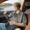 Camiseta de manga corta con estampado de trigo para hombre, verano americano, peso pesado, holgada, alto sentido, camiseta gris con cuello de polo para hombre
