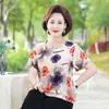 Tops de Seda de Hielo de Alta Gama para Mujer Verano 2025 Nuevo Estilo Camisas Pequeñas Estampadas Camisetas de Seda de Hielo para Mujer Tallas Grandes Ropa para Madres de Mujer