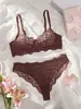 Lencería de Estilo Europeo y Americano Transfronteriza Estampado de Encaje Tirantes Ajustables Transparentes Con Aros Push-Up Conjunto Sexy