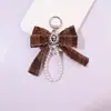 Nuevo Estilo Cuadros Llavero Colgante de Perla y Moño Regalo Lanyard para Teléfono Móvil Accesorios de Decoración para Bolsos