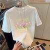 Camiseta pesada de manga curta feminina letra branca estampada camiseta de manga curta masculina e feminina verão da moda all-match solto casal top