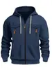 Moletom masculino europeu para outono e inverno com múltiplos bolsos, blusa de moletom com zíper casual e moderno, jaqueta esportiva casual