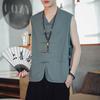 Estilo Chinês Vintage Casaco Tang Fivela Colete Masculino Jaqueta Fina Estilo Chinês Masculino Antigo Tamanho Colete Sem Manga Colete da Moda