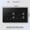 Hong Kong y Macao Enchufe USB Británico 13A con Enchufe de Carga Rápida Tipo-C Interruptor de Luz Estándar Británico Panel de Plástico Negro
