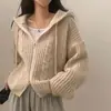 Enviado: Jaqueta suéter chic retrô com capuz e zíper de manga longa, estilo solto e casual para mulheres, top 18831