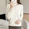 Chaqueta suéter cárdigan 100% algodón puro para mujer, otoño e invierno, engrosada, estilo corto, manga larga, todo algodón, color albaricoque, prenda exterior tejida 100% algodón