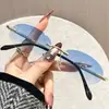 Novos Óculos de Sol Sem Aro Cortados na Borda Óculos de Sol Metálicos Ovais para Homens Viajando na Rua Óculos de Sol Fashion Douyin para Mulheres