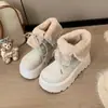 Botas de Neve Quentes com Gola Dupla Estilo Retrô para Mulheres 2026 Novo Estilo de Inverno com Sola Grossa e Acolchoamento de Veludo