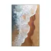 Pintura al óleo de lujo ligero con textura de arenisca tridimensional de ola oceánica, versión vertical para recibidor, pintura decorativa abstracta para sala de estar moderna