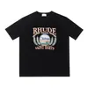 High Street Europeo y Americano Marca de Moda RHUDE Atardecer Cara Redonda de Corazón Impresión de Letras Nuevas Oversize Holgada Camiseta de Manga Corta