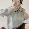 Nuevo Suéter Suave de Punto con Cuello Polo Estilo Coreano 2025 para Mujer, Estilo Perezoso Otoño e Invierno, Top Versátil de Punto de Diamantes