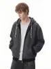 Sudadera con Capucha Cardigan Estilo Americano Moderno Han Lu para Hombre, Estilo Otoño, Textura de Suéter Sintético, Chaqueta con Capucha de Estilo Retro.