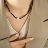Collar Vintage Tailandés de Nicho Estilo Frío Ins Piedra de Cristal Negro Misteriosa Perla de Agua Dulce Natural Acero de Titanio Costura