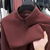 Camiseta de Manga Larga Cálida con Cremallera y Cuello Semi-Alto de Terciopelo Alemán Bicolor Catiónico Cepillado para Otoño e Invierno, Camisa para Capa Interior de Hombre
