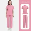 Traje Gola Alta Feminino Zíper Salão de Beleza Roupa de Trabalho Uniforme Lavagem à Mão Roupas de Verão Manga Curta Roupas Cirúrgicas