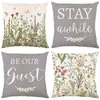 Nueva funda de almohada floral de primavera de Amazon, funda de cojín para sofá de lino con estampado de letras, funda de almohada de decoración para el hogar transfronteriza