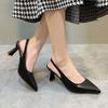 2023 Primavera e Verão Novo Estilo Bico Fino Salto Alto Sandálias Femininas Stiletto Bico Fino Costas Vazadas Boca Rasa Sapatos Solteiros Femininos