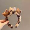 Bonita diadema de gato con orejas de gato de piel negra, diadema de peluche de leopardo, accesorios para el cabello de dibujos animados.