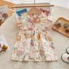 Vestido de Menina Verão Saia de Bebê Estilo Chinês Saia Infantil Fivela Manga Lateral Brilhante Saia de Verão para Menina