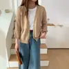 Cardigan de Tricô Ponto Cruz Suéter Solto Casual Preguiçoso Toque de Luxo Cor Sólida Gola V Peça Externa Feminina Fino Moda Primavera e Outono