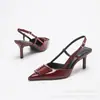 Sandalias de Tacón Alto de Lujo de Charol Rojo, Nuevas Llegadas de Primavera, Tacones Altos Elegantes para Mujer con Punta Aguda y Tira Delgada, Estilo Francés