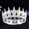 Tiara de Novia de Venta Caliente Transfronteriza Corona Redonda de Cristal Redondo Barroco de Alta Gama Corona de Princesa Cumpleaños Accesorios de Boda Lote