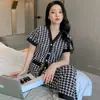 Pijama de Seda de Hielo para Mujer 2024 Nuevo Verano Delgado de Manga Corta Verano Algodón de Hielo Seda Estilo Ins Traje de Ropa para el Hogar