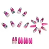 Unhas Portáteis Florais com Borboletas em Tons de Rosa 24 Peças Moda Europeia e Americana Unhas Postiças