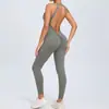 Mono de yoga estilo europeo y americano con hebilla en la espalda para mujer, realce de glúteos, sin espalda, secado rápido, body de fitness todo en uno