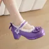 Zapatos para mujer de comercio exterior 2026 nuevo estilo Lolita, salones bajos con volantes, lazos, piel brillante, tacón medio, talla grande fabricante
