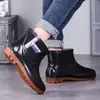 Botas de Chuva Impermeáveis de Cano Alto Militares Sola de Couro Botas de Borracha Antiderrapantes Sapatos Aquáticos de Cano Curto Masculinos Botas de Chuva