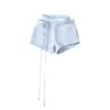 Pantalones Cortos Deportivos Juveniles para Mujer 2025 Primavera/Verano Nuevo Estilo Cintura Irregular Hueca Elástico Expuesto Versátil Casual