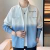 Camisa de Trabalho Gradiente de Seda de Gelo Masculina Solta Casual Cardigã Moderno Bonito High-End Camisa com Letra Jaqueta Fina