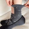 Meias Femininas de Cano Médio Estilo Francês Retrô com Laço Estilo Ins Coreano Micro-Pressão Versáteis para Roupas de Exterior Meias Arrastão Sem Costura
