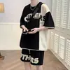 Camiseta de manga corta para adolescentes varones verano ins marca de moda waffle para estudiantes con un conjunto de traje deportivo casual guapo