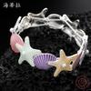 Pulsera Elástica de Estrella de Mar de Esmalte Popular Transfronteriza Creativa Concha de Estrella de Mar Moda para Mujer Versátil Pulsera de Aleación