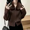 Cárdigan de punto con cremallera y cuello grande de pelo transfronterizo Ropa de abrigo para mujer Otoño Invierno Nuevo Estilo Moda Casual Pequeño Top de Punto